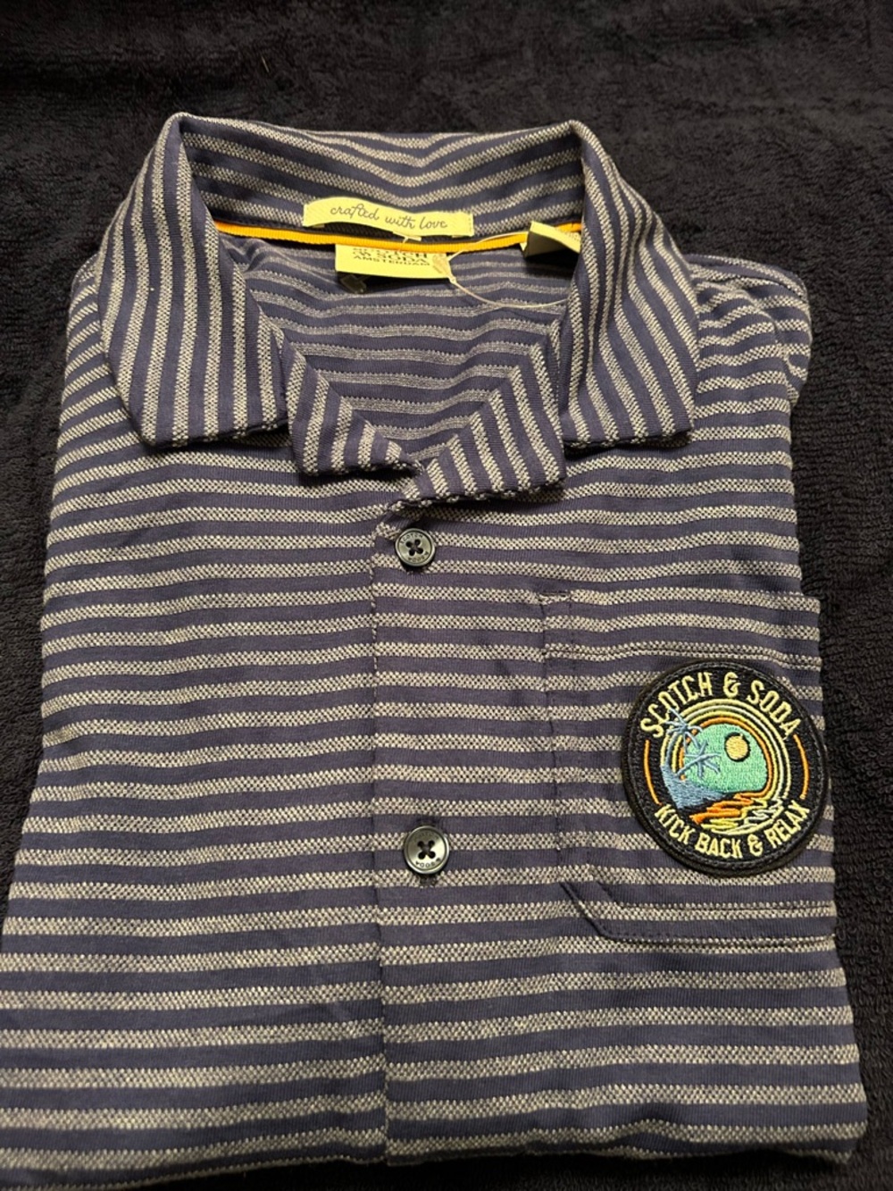 Scotch & Soda Navy and Cream Striped Kids Polo with Patch